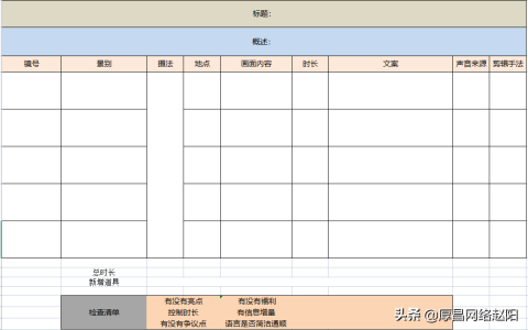 拍摄短视频脚本模板表格,可直接套用