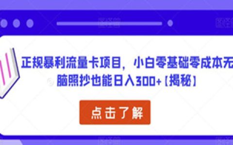 正规暴利流量卡项目，小白零成本无脑照抄也能日入300+