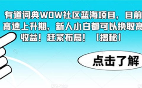 有道词典WOW社区蓝海项目，新人小白都可以换取高收益