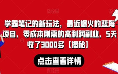学霸笔记新玩法，爆火高利润蓝海副业项目，5天收了3000多