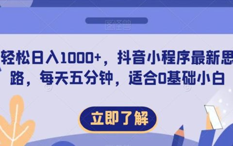 轻松日入1000+，抖音小程序最新思路，适合0基础小白