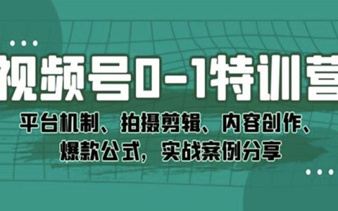 视频号0-1特训营：平台机制、内容拍摄剪辑，爆款公式+实战