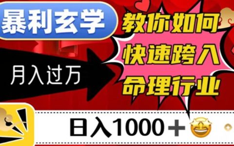 暴利玄学，教你如何快速跨入命理行业，日入1000＋月入过万