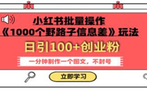 小红书批量操作1000个野路子信息差玩法,日引100+创业粉