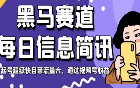 黑马赛道每日信息简讯，起号超级快自带流量大，通过视频号收益