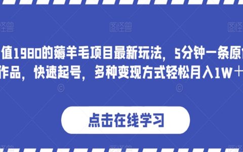 薅羊毛项目最新玩法，5分钟一条原创作品，多种变现月入1W＋