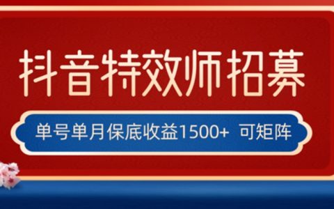 全网首发抖音特效师最新玩法，单号保底收益1500+