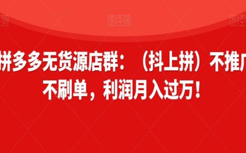拼多多无货源店群，不推广不刷单，利润月入过万