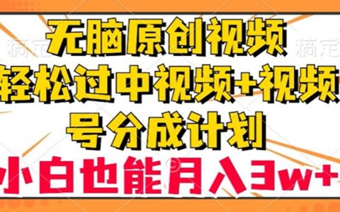 无脑原创视频，轻松过中视频+视频号分成计划，小白月入3w+