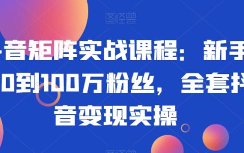 抖音矩阵实战课程：新手从0到100万粉丝，全套抖音变现实操