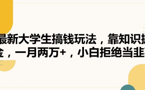 最新大学生搞钱玩法，靠知识掘金，一月两万+，小白拒绝当韭菜
