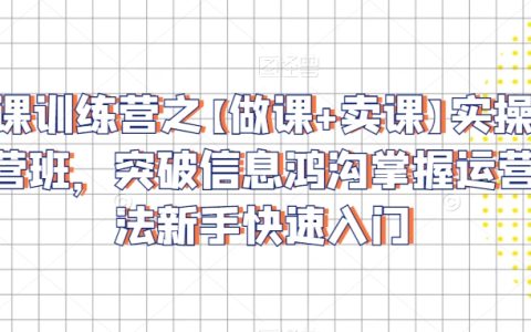 卖课训练营之【做课+卖课】实操运营班，快速入门掌握运营方法