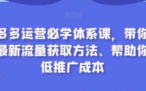 拼多多运营必学体系课，带你了解最新流量获取方法、降低推广成本