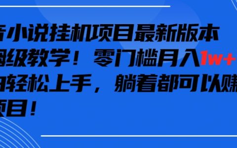 抖音最新小说挂机项目教学，小白轻松上手，零成本月入1w+
