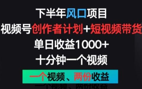 副业项目稳赚，视频号创作者计划+视频带货，单日收益1000+