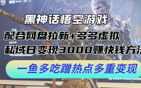 黑神话悟空游戏配合网盘拉新+多多虚拟+私域日变现3k+