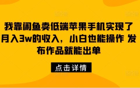 我靠闲鱼卖低端苹果手机实现了月入3w的收入，小白也能操作 发布作品就能出单