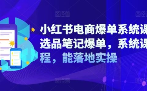 小红书电商爆单系统课，选品笔记爆单，能落地实操