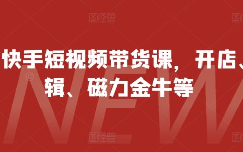 最新快手短视频带货课，开店、剪辑、磁力金牛等