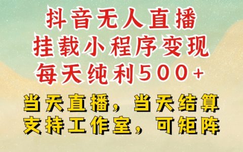 抖音无人直播挂载小程序变现，每天纯利500+