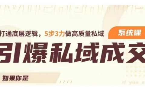 引爆私域成交力系统课，打通底层逻辑，5步3力做高质量私域