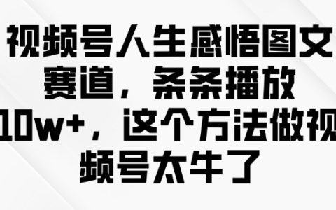 视频号人生感悟图文赛道，条条播放10w+，这个方法做视频号太牛了