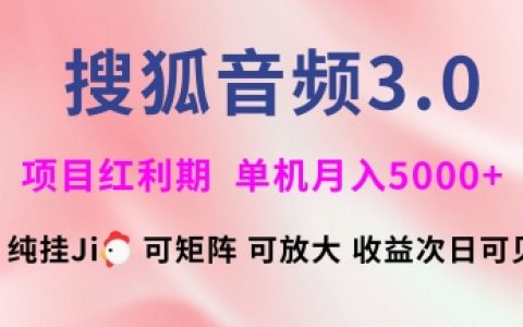 揭秘搜狐音频挂机3.0，独家技术，稳定月入5000+