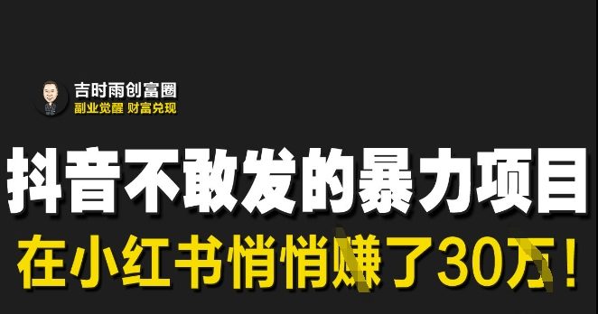 抖音不敢发的暴利项目，在小红书悄悄挣了30W