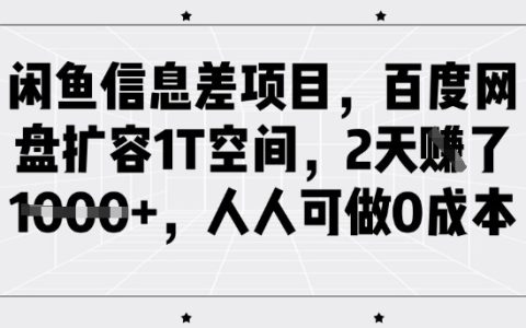 闲鱼信息差项目，百度网盘扩容1T空间，2天收益1k+