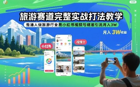 旅游赛道完整实战打法教学，普通人做旅游行业用小红书视频号精准引流月入3W