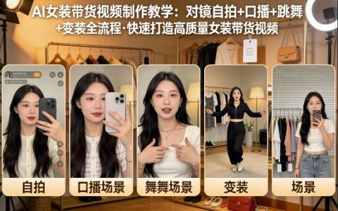 AI女装带货视频制作教学，对镜自拍、口播、跳舞、变装全流程，快速打造高质量女装带货视频