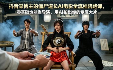 抖音某博主的僵尸道长AI电影全流程陪跑课，零基础也能当导演，用AI拍出你的专属大片